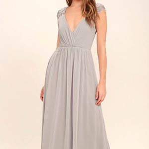 Whimsical Wonder Light Grey Lace Maxi Dress